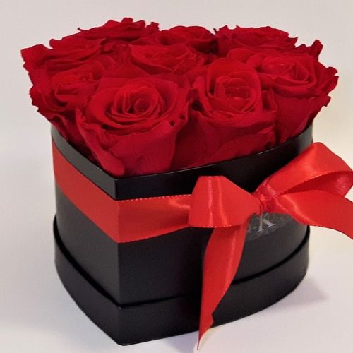 Herzbox black, 9 rote Rosen