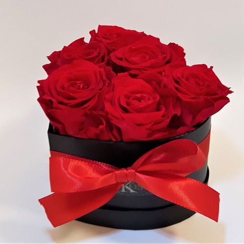 Herzbox black, 6 rote Rosen